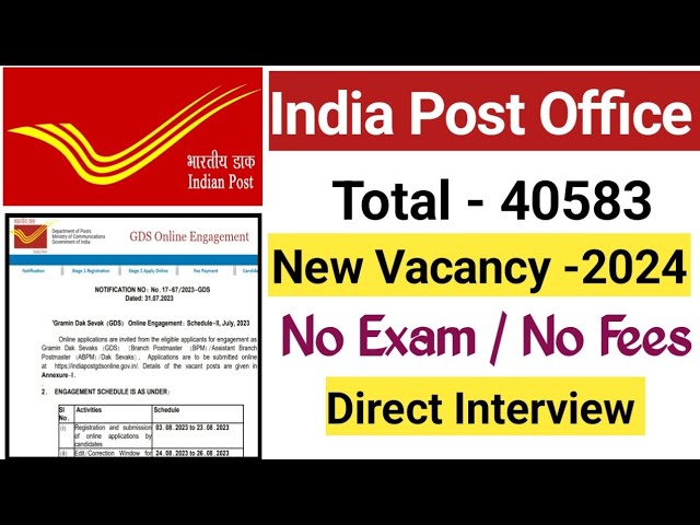 Post Office Agent Recruitment: 2024, government job portal details on sarkariclerks.